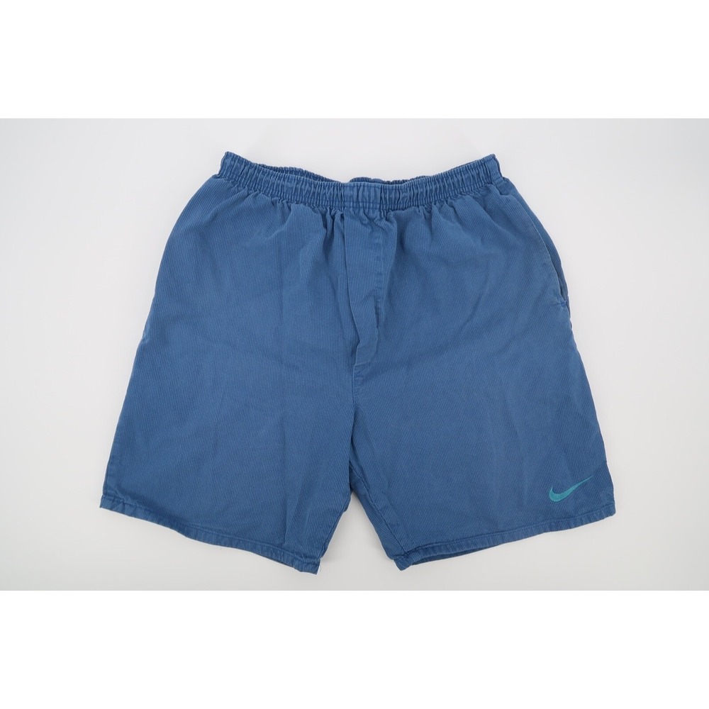 Vintage Nike Mens Small Blue Striped Cotton Shorts Unlined USA Made
